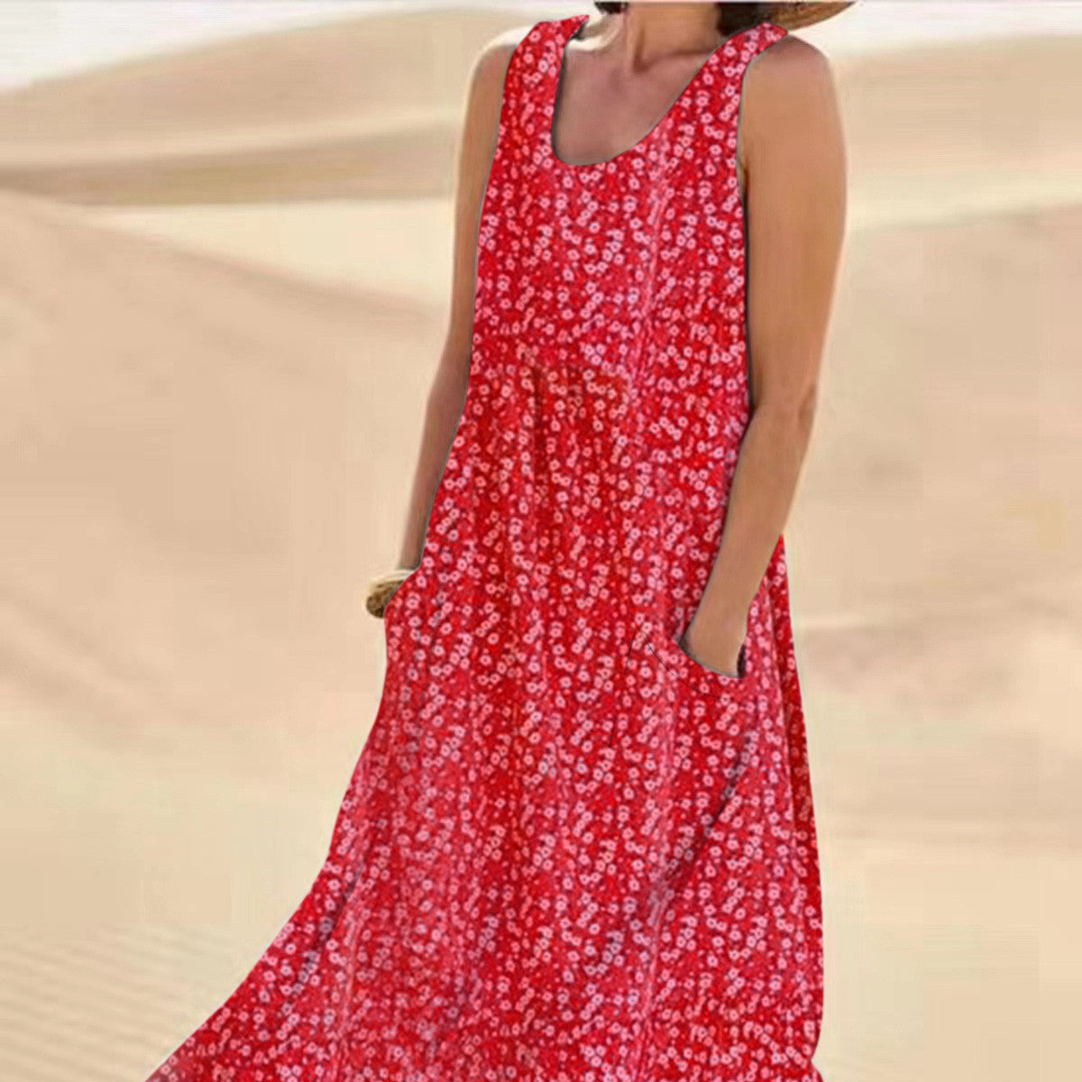 Andrea's™ | Ärmelloses Blumenkleid mit schwingendem Schnitt und Taschen