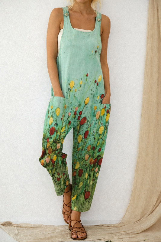 Andrea Serena Jumpsuit mit kunstvollem Print, lockere Hose