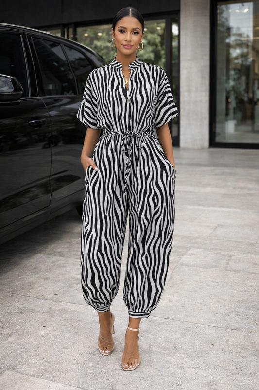 Schicker Jumpsuit mit Print von Andrea Serena, kurzärmelig