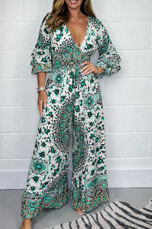 Boho-Jumpsuit von Andrea Serena in Übergröße mit Print