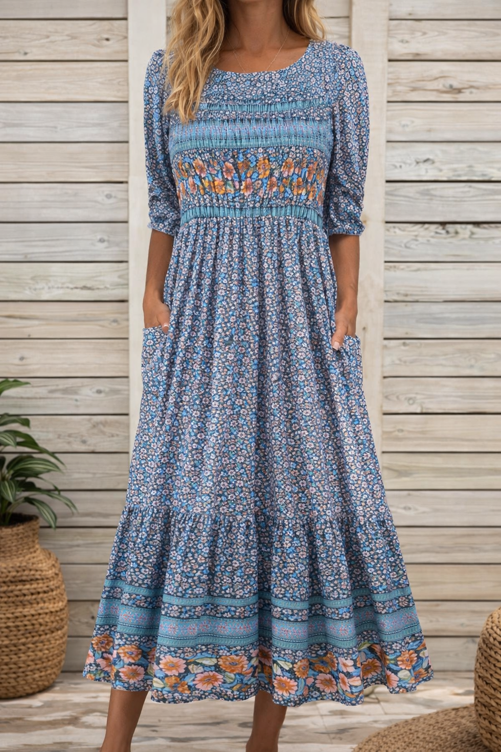 Langes Boho-Kleid mit Blumenmuster von Andrea Serena