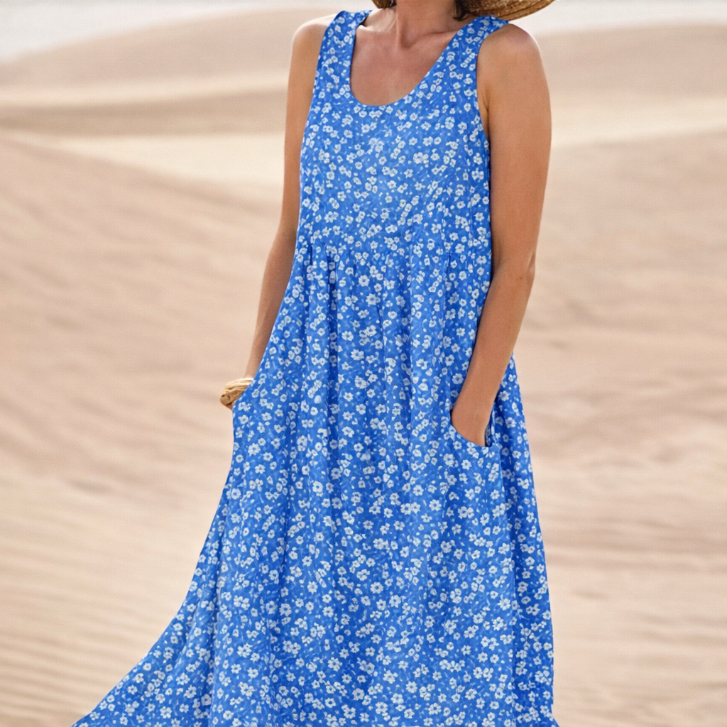 Andrea's™ | Ärmelloses Blumenkleid mit schwingendem Schnitt und Taschen