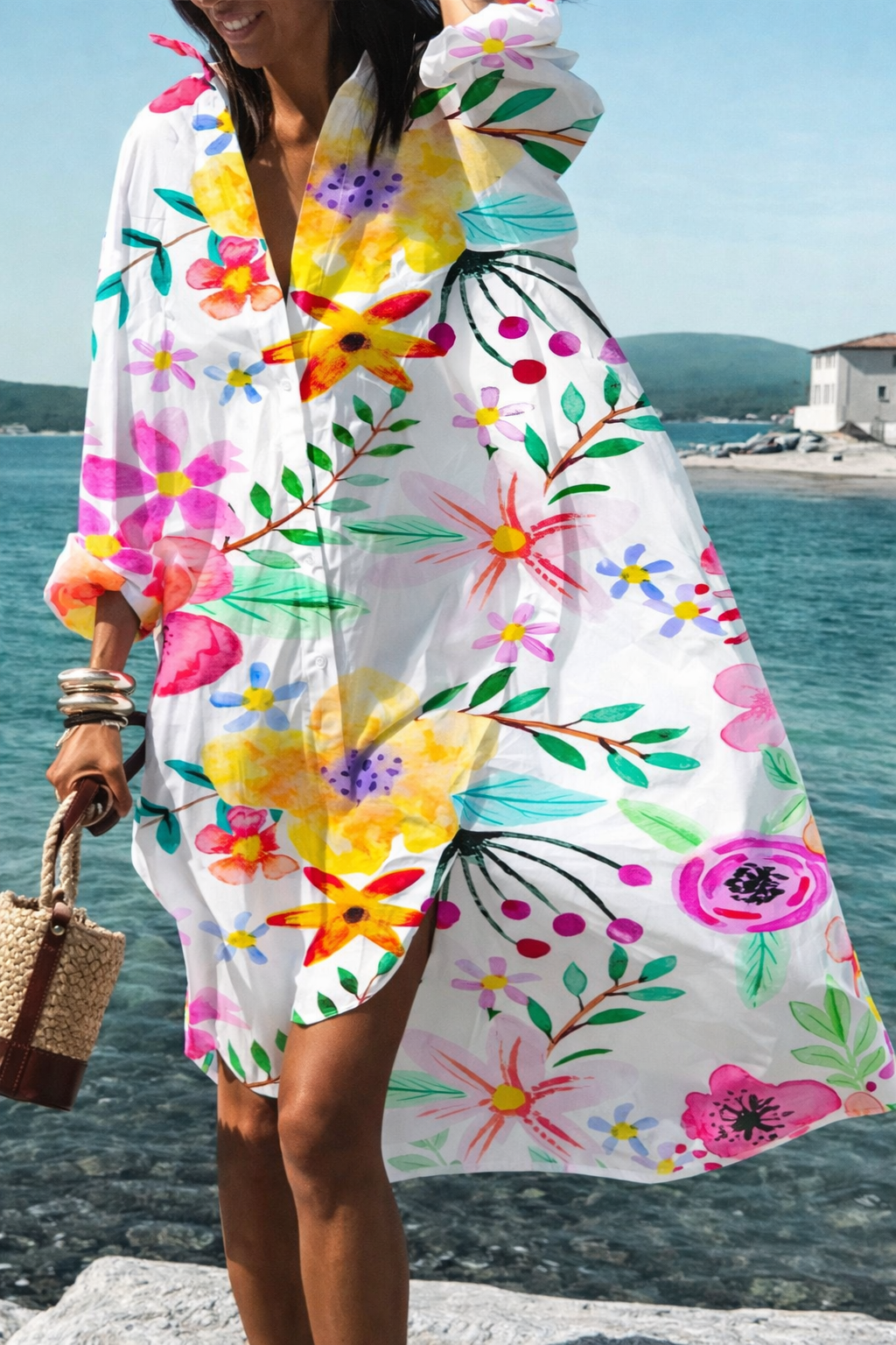 Andrea’s™ | Oversize-Hemdkleid mit tropischem Blumenprint