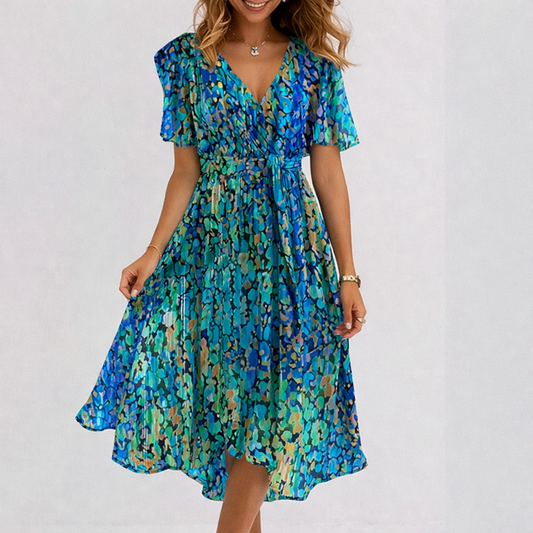 Andrea's™ | Chiffon bedruckte Kurzarm-Sommer-V-Ausschnitt-Kleider