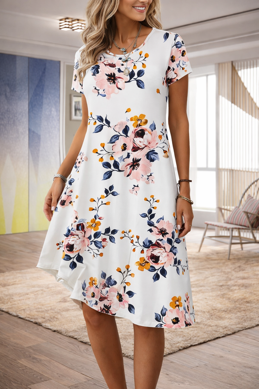 Andrea Serena Sommerkleid mit Blumenmuster und A-Linien-Schnitt