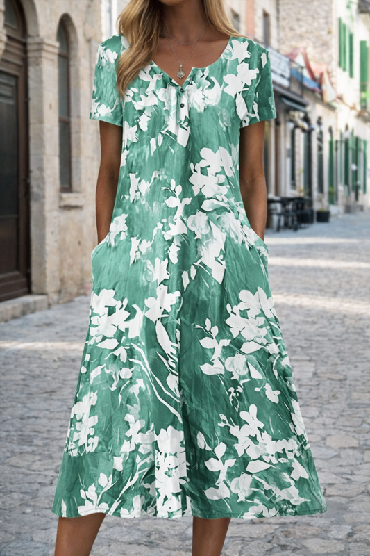 Kunstvoll bedrucktes Kleid von Andrea Serena, Kurzarm