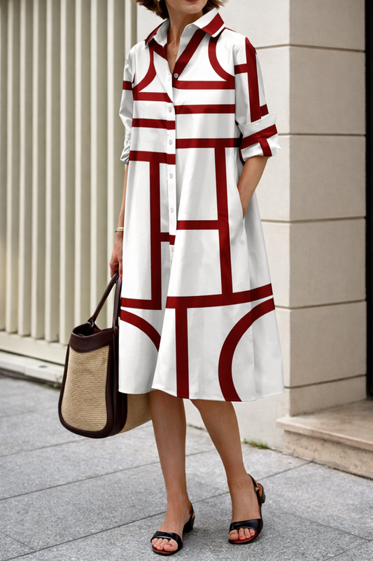 Modernes geometrisches Andrea Serena Hemdblusenkleid
