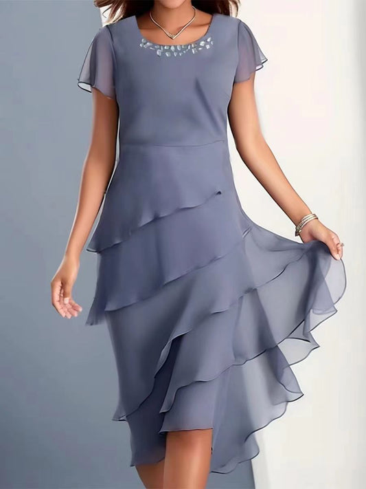 Andrea's™ | Elegantes Chiffonkleid mit Volants und Schmuckkragen