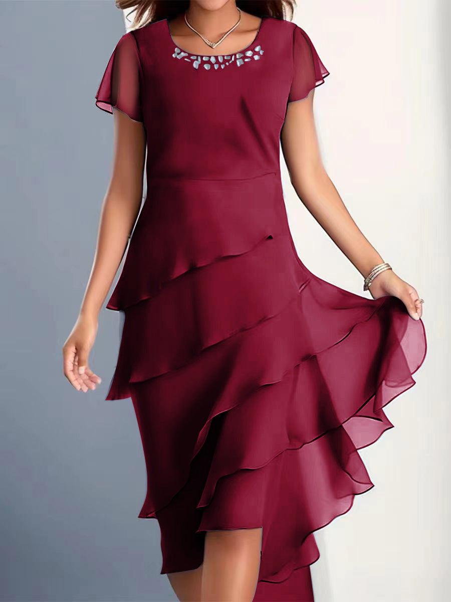 Andrea's™ | Elegantes Chiffonkleid mit Volants und Schmuckkragen