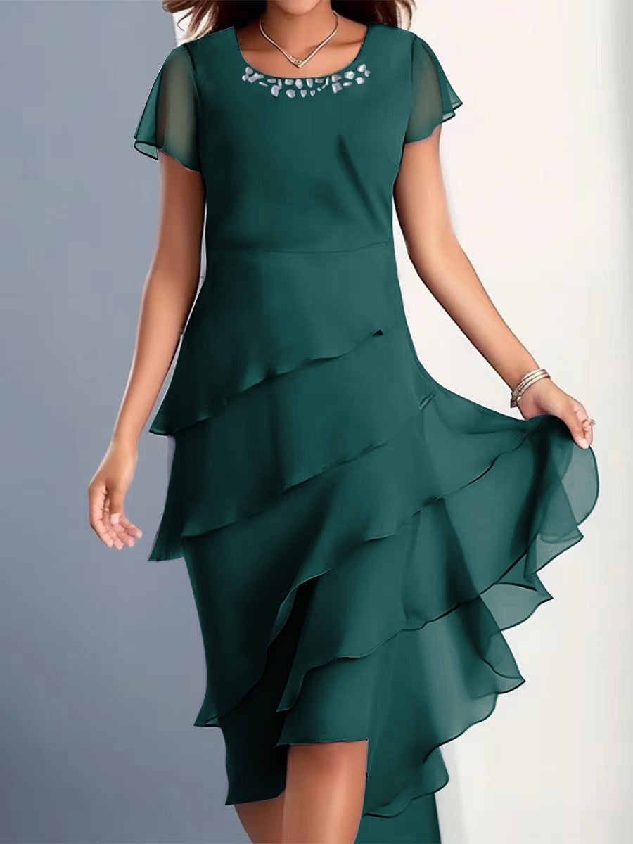 Andrea's™ | Elegantes Chiffonkleid mit Volants und Schmuckkragen