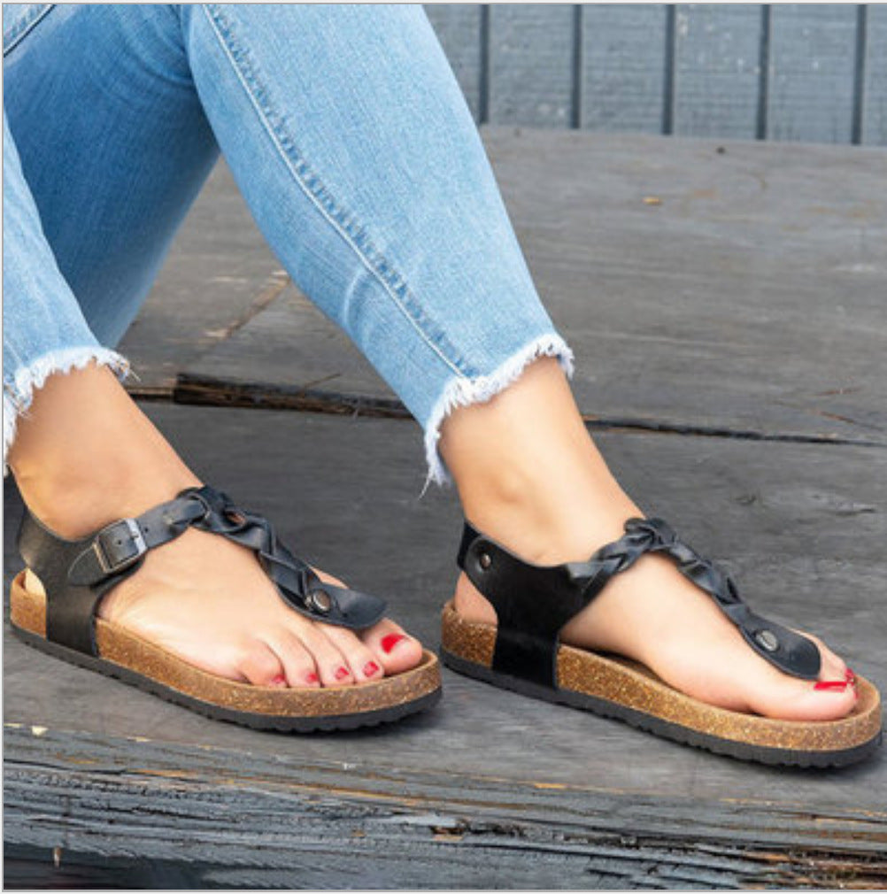 Andrea's™ | Zehentrenner-Sandalen mit geflochtenem Riemen und Korkfußbett