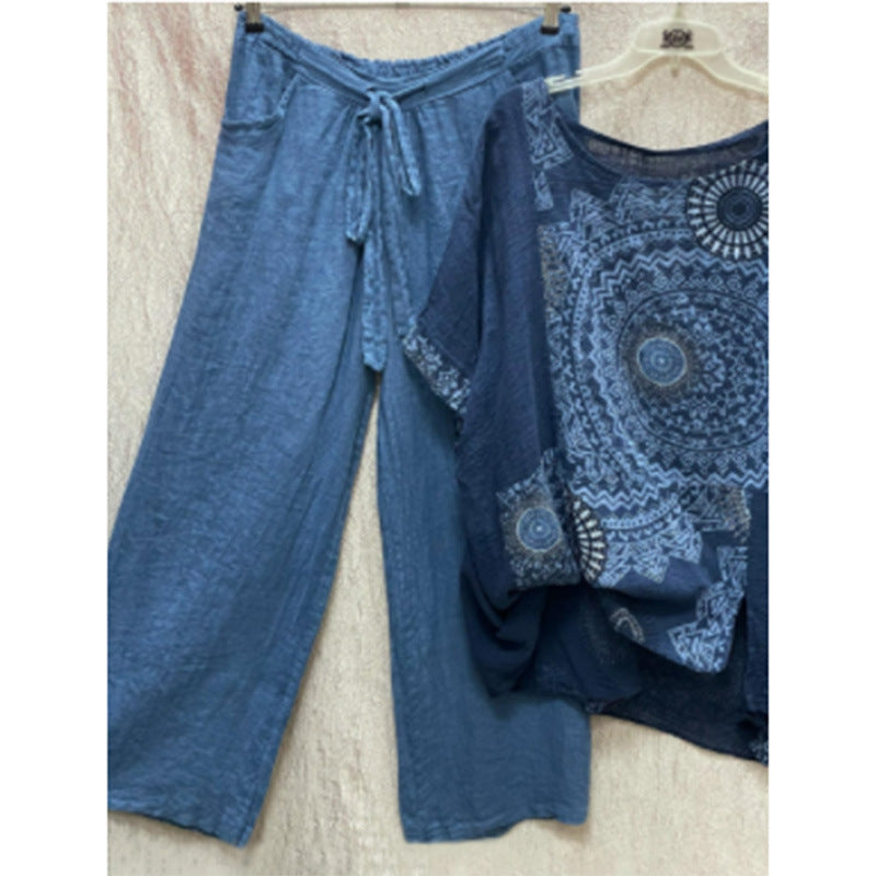 Andrea's™ | Zweiteiliges Set mit Top und gerade geschnittenen Hosen