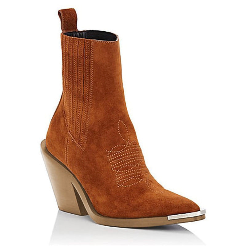 Andrea's™ | Damenstiefel mit Blockabsatz aus Wildleder und spitzer Zehenpartie