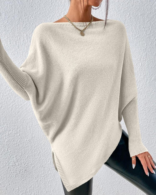Andrea's™ | Unifarbener Pullover mit unregelmäßigem Saum