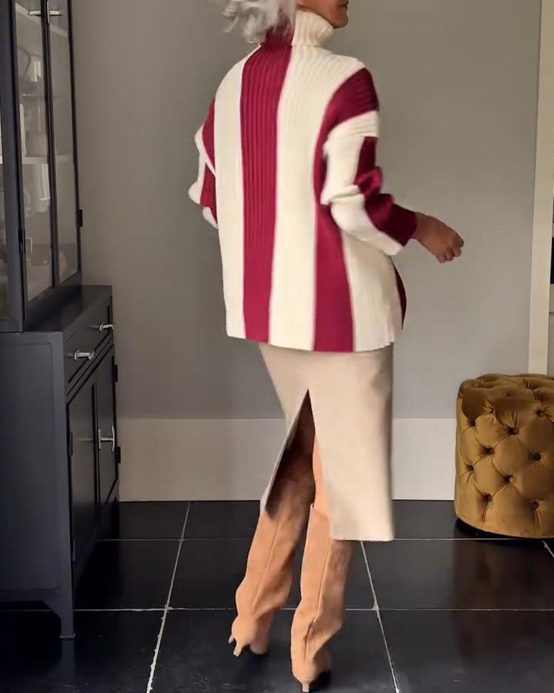 Andrea's™ | Pullover mit hohem Kragen und vertikalen Streifen