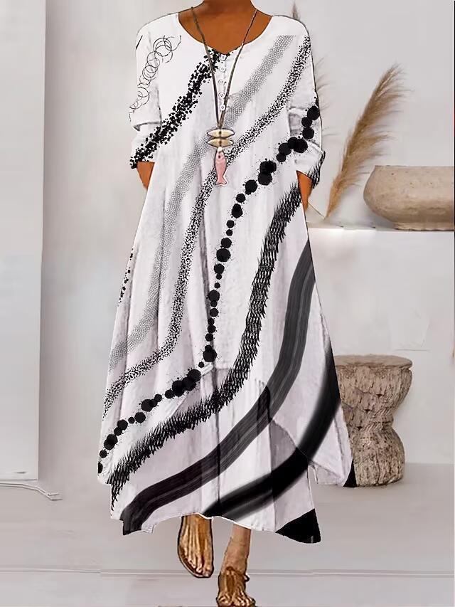 Andrea's™ | Abstraktes bedrucktes Maxikleid mit langen Ärmeln