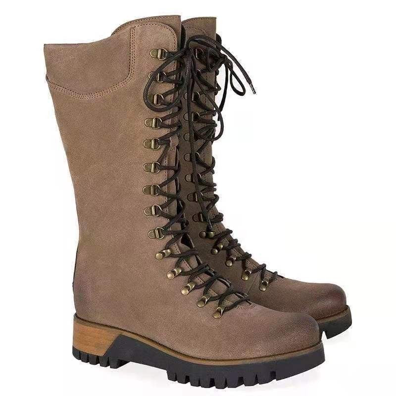 Andrea's™ | Schnürstiefel in Wadenhöhe mit Profilsohle und klobigem Absatz