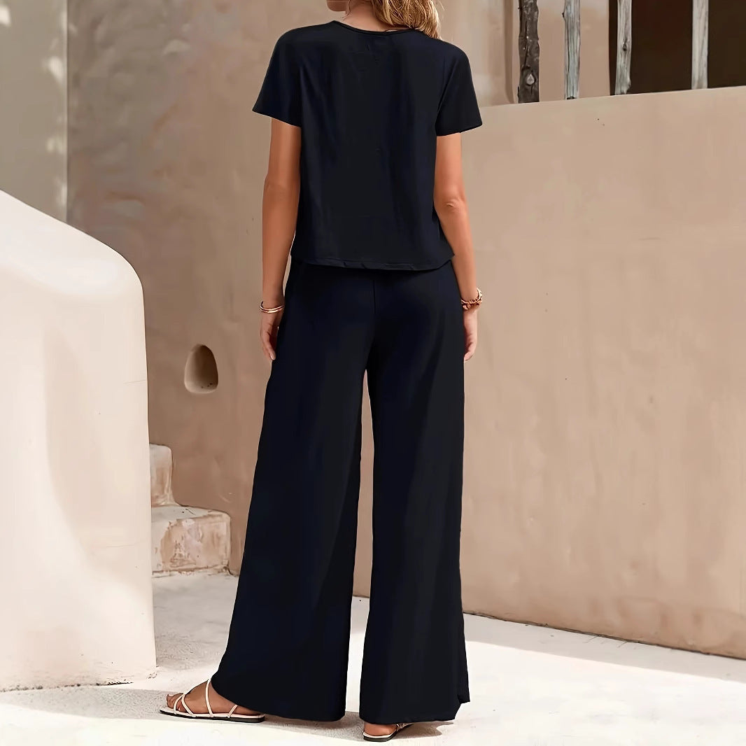 Andrea's™ | Einfarbiges Oberteil und weite Hose