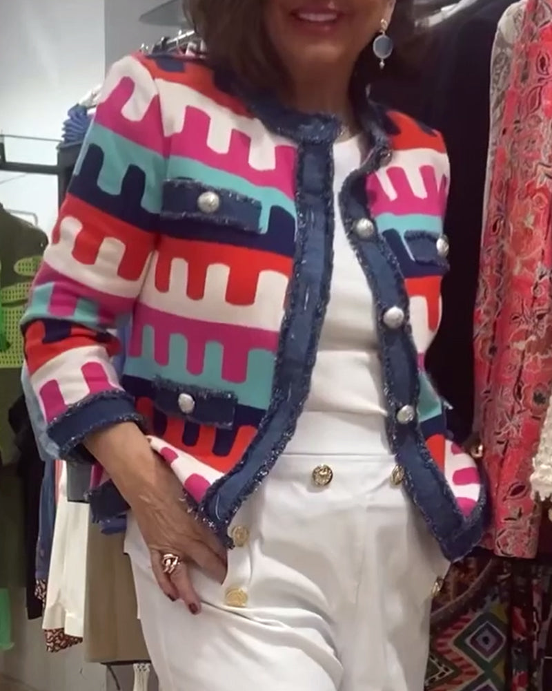 Andrea's™ | Jacke mit Knopfleiste und buntem Aufdruck