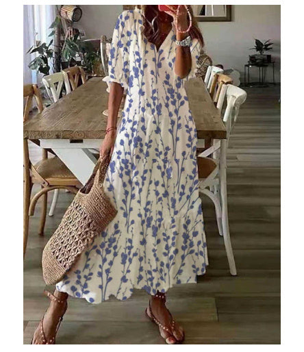 Andrea's™ | Lockeres Kleid mit V-Ausschnitt, Print, Quasten und halblangen Ärmeln