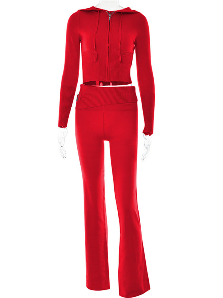 Andrea's™ | Kapuzenpullover mit langen Ärmeln und hoch taillierte lange Hose im Set