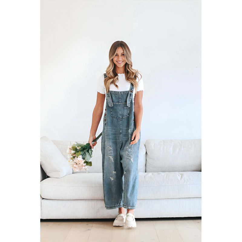 Andrea's™ | Latzhosen-Jumpsuit aus Denim mit weitem Bein