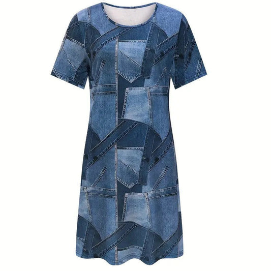 Elegantes Sommerkleid von Andrea Serena mit Denim-Print in A-Linie
