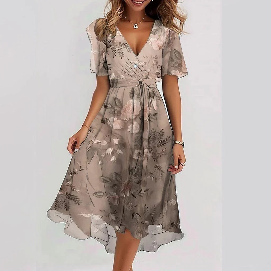 Andrea's™ | Chiffon bedruckte Kurzarm-Sommer-V-Ausschnitt-Kleider