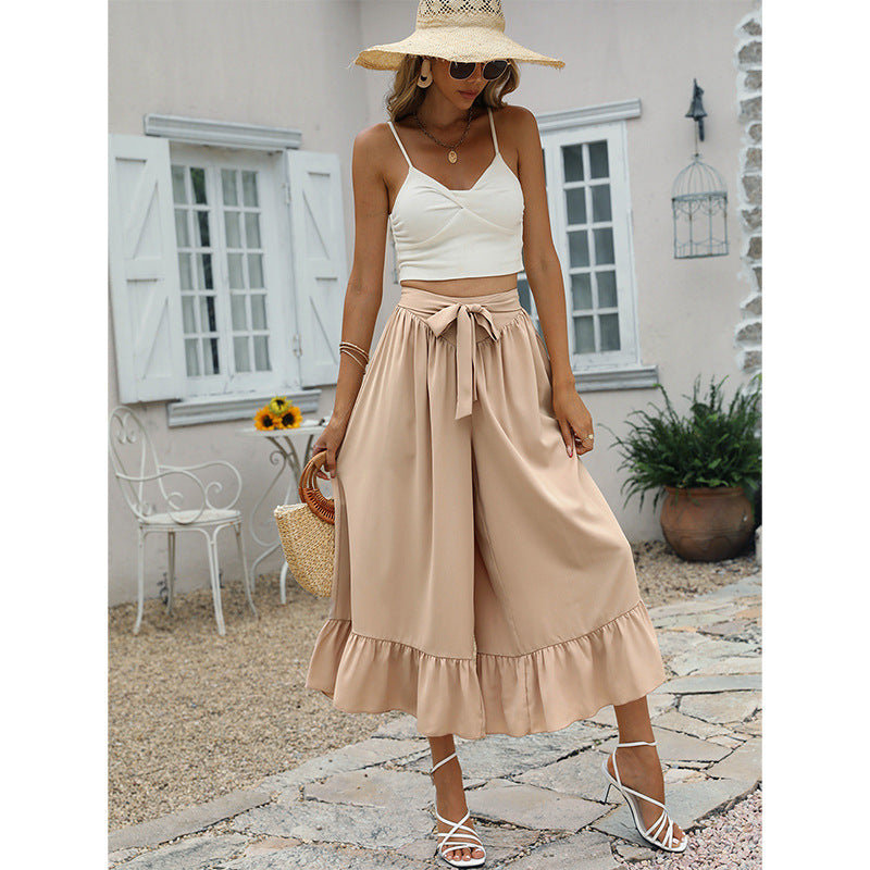 Elegante Rüschenrock-Hose in Khaki von Andrea Serena