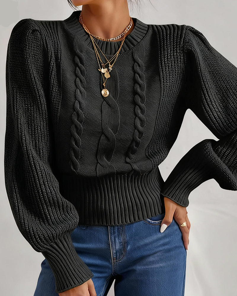 Andrea's™ | Pullover Puffärmel Zopfmuster kurz