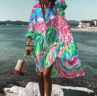 Printed Beach Vacation Blouse Coat