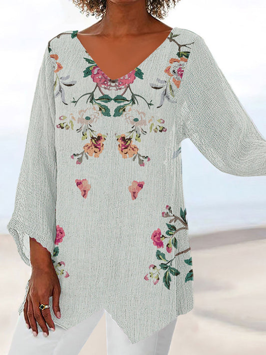 Andrea's™ | V-Ausschnitt T-Shirt mit Dreiviertelärmeln und lockerem Schnitt