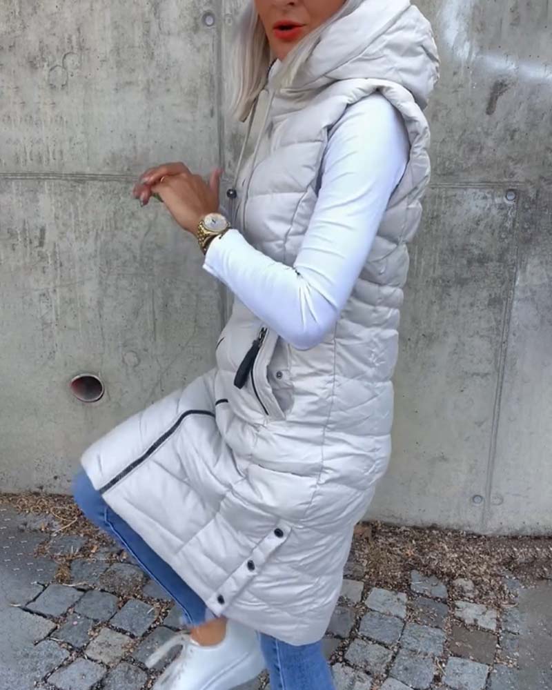 Andrea's™ | Ärmellose, lässige Steppjacke mit Kapuze und Reißverschluss