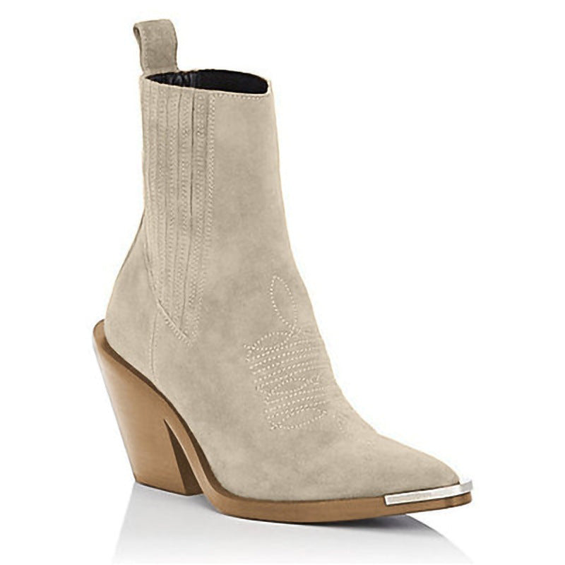 Andrea's™ | Damenstiefel mit Blockabsatz aus Wildleder und spitzer Zehenpartie