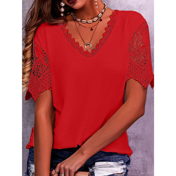Andrea's™ | Lässig geschnittene Damen-Sommerbluse mit V-Ausschnitt und kurzen Ärmeln