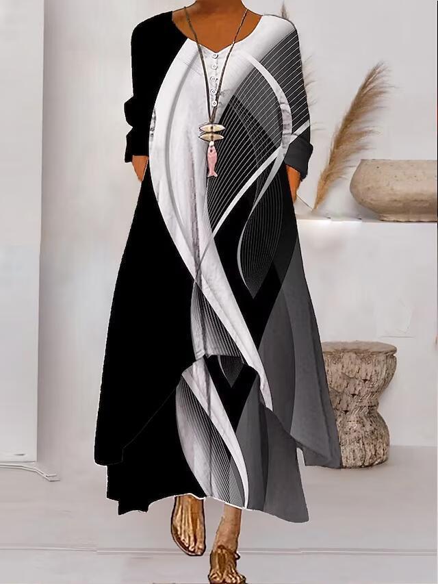 Andrea's™ | Abstraktes bedrucktes Maxikleid mit langen Ärmeln
