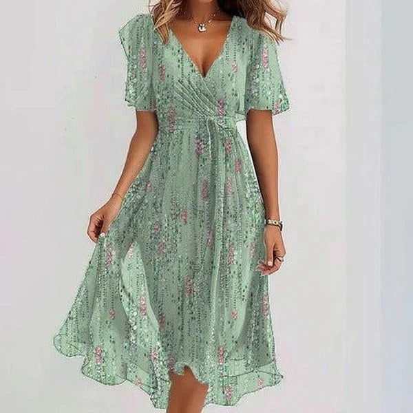 Andrea's™ | Chiffon bedruckte Kurzarm-Sommer-V-Ausschnitt-Kleider
