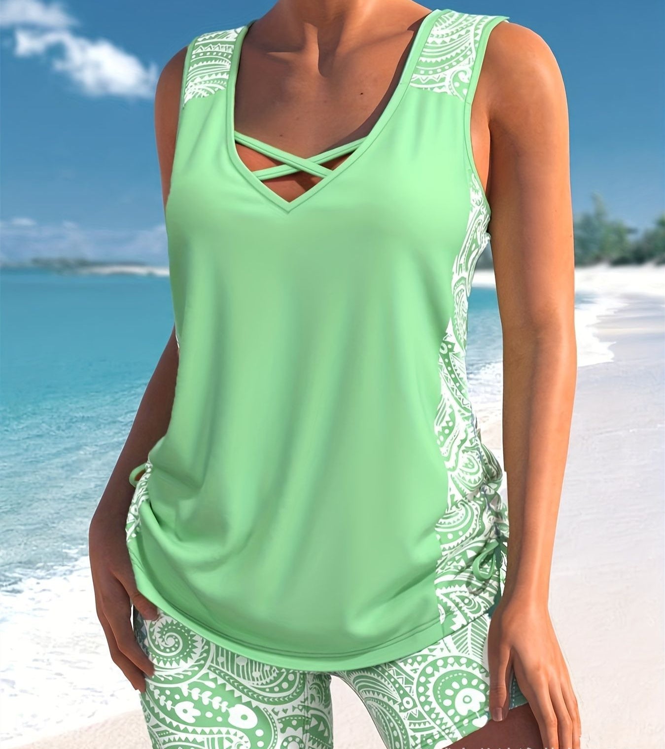 Andrea's™ | Gemusterter Tankini mit Shorts