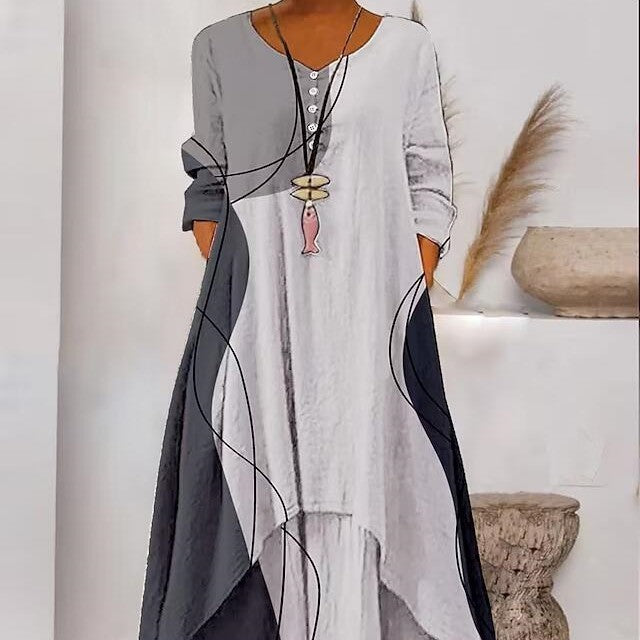 Andrea's™ | Abstraktes bedrucktes Maxikleid mit langen Ärmeln