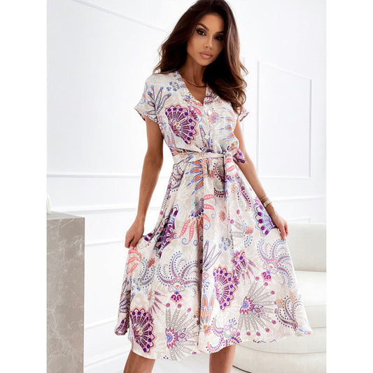 Strahlendes Sommerkleid von Andrea Serena mit V-Ausschnitt und Blumenmuster