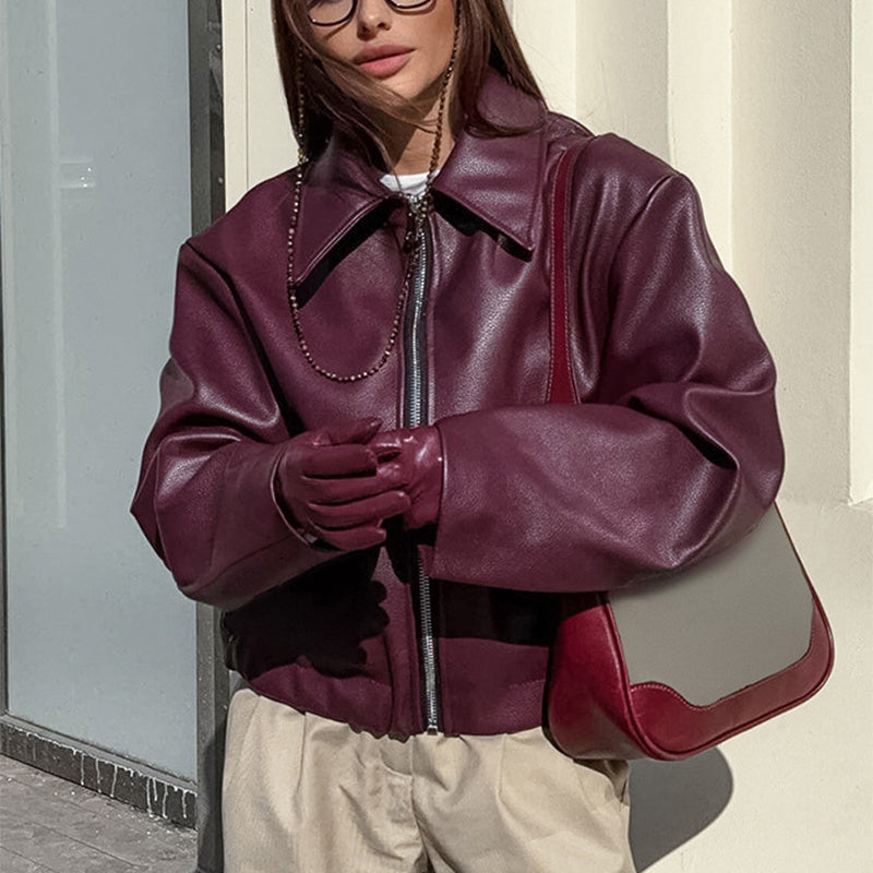 Andrea's™ | Lässiger Ledermantel mit langen Ärmeln