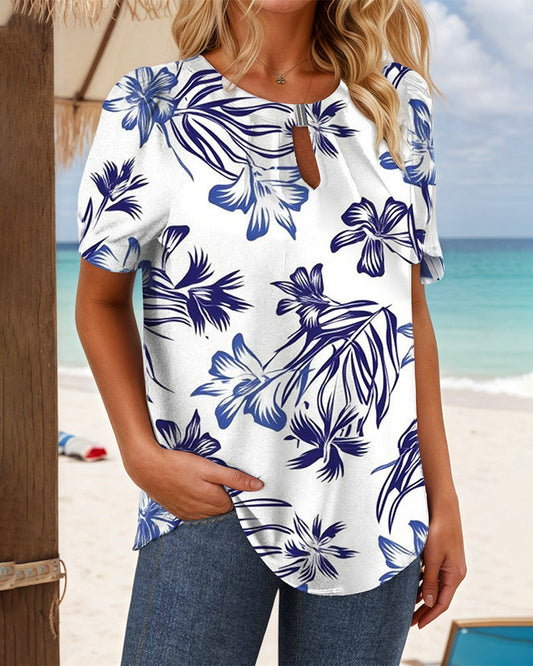 Andrea's™ | T-Shirt Rundhals Blumenprint Gestrickt