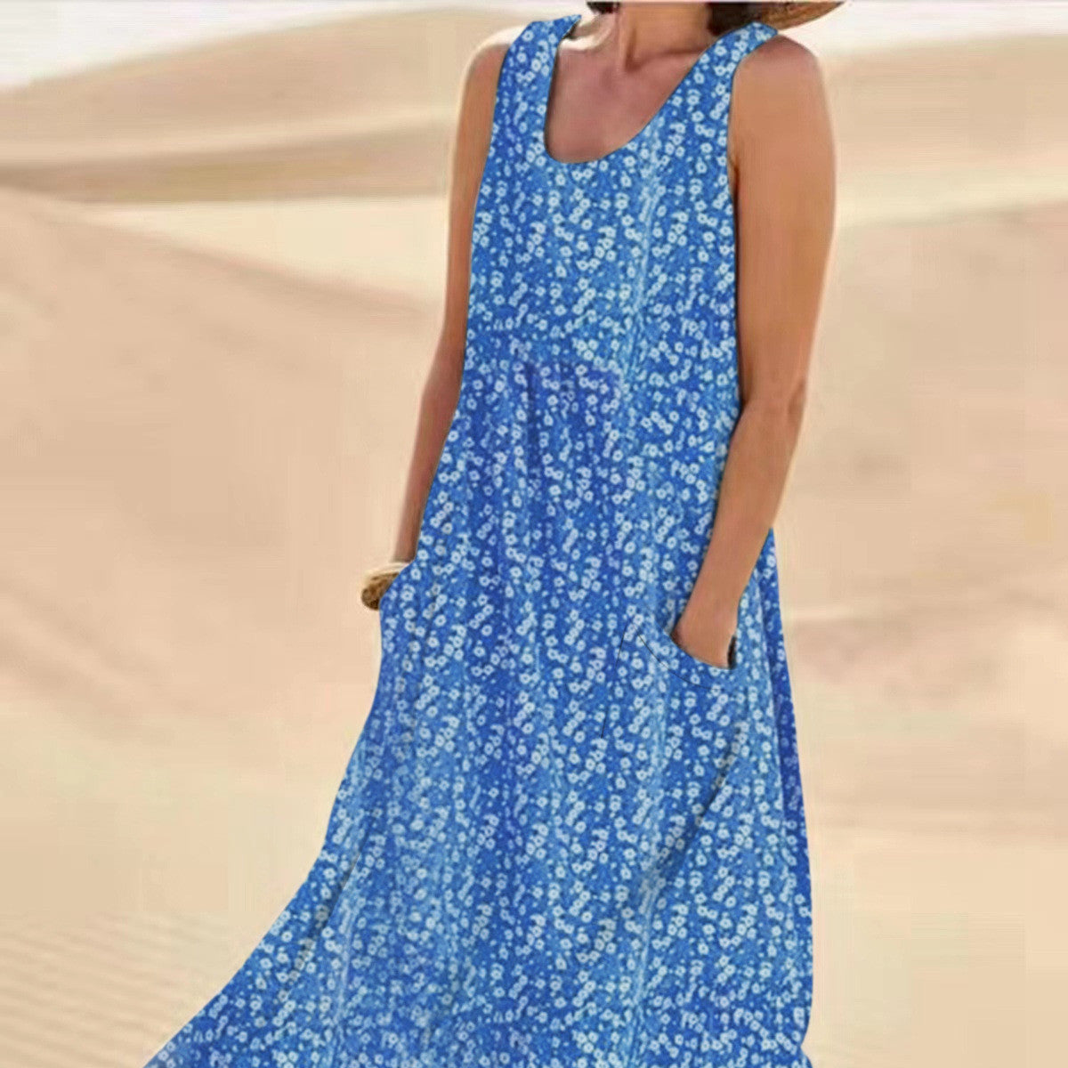 Andrea's™ | Ärmelloses Blumenkleid mit schwingendem Schnitt und Taschen