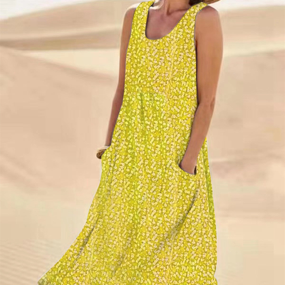 Andrea's™ | Ärmelloses Blumenkleid mit schwingendem Schnitt und Taschen
