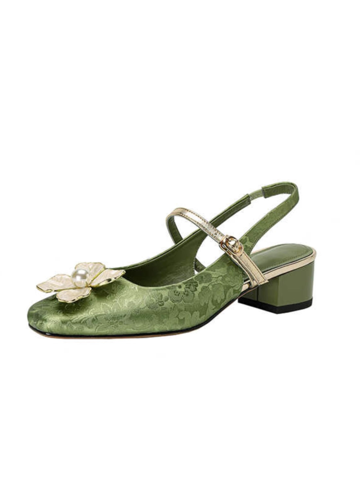 Vintage-Pumps mit Blumenmuster von Andrea Serena mit eckiger Spitze