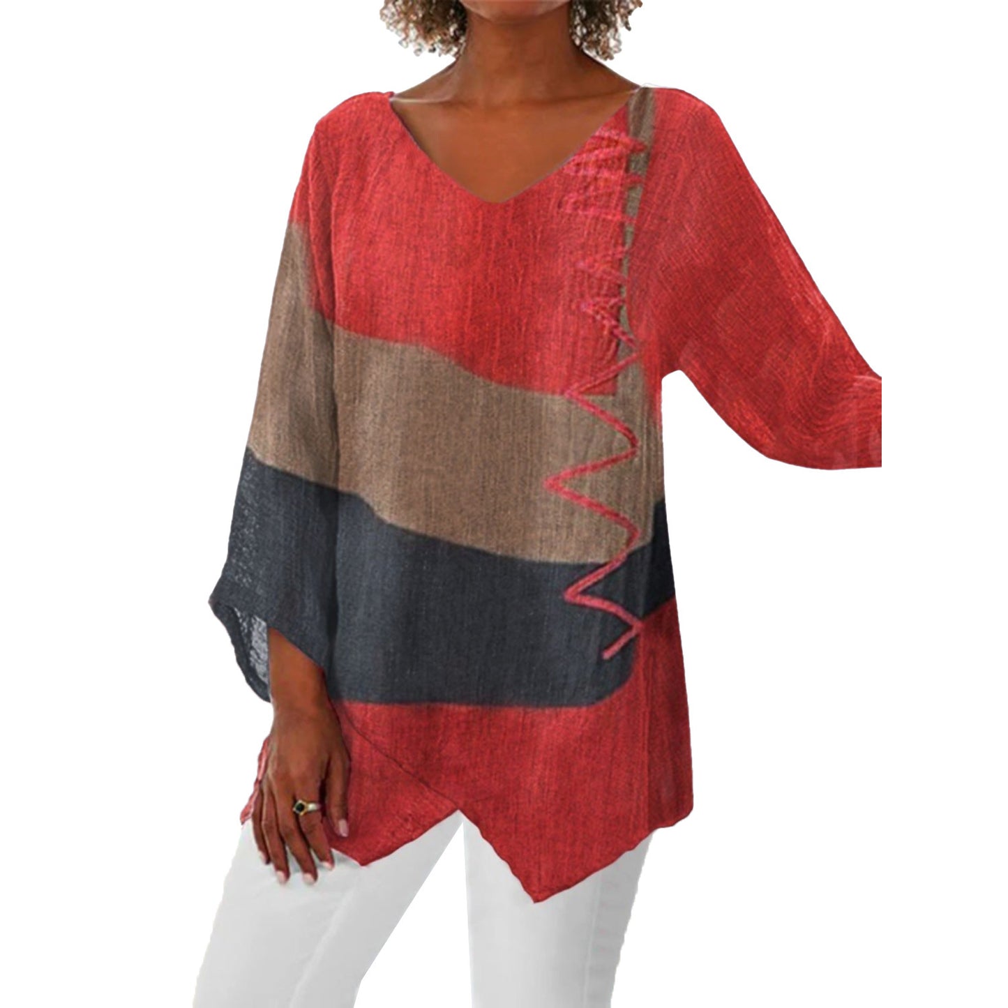 Andrea's™ | Damen Retro-Top mit Kunstdruck und langen Ärmeln