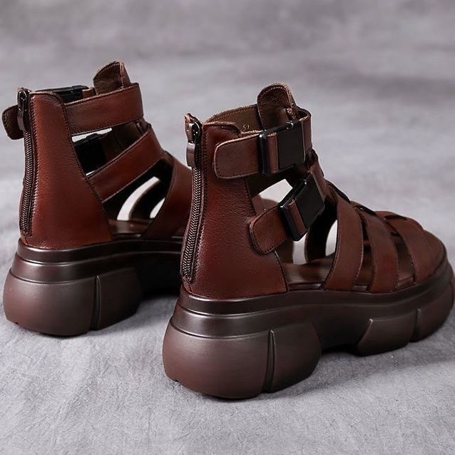 Andrea's™ | Retro-Plateausandalen aus Leder mit Durchbrüchen