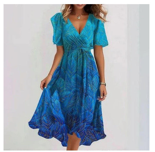 Andrea's™ | Chiffon bedruckte Kurzarm-Sommer-V-Ausschnitt-Kleider