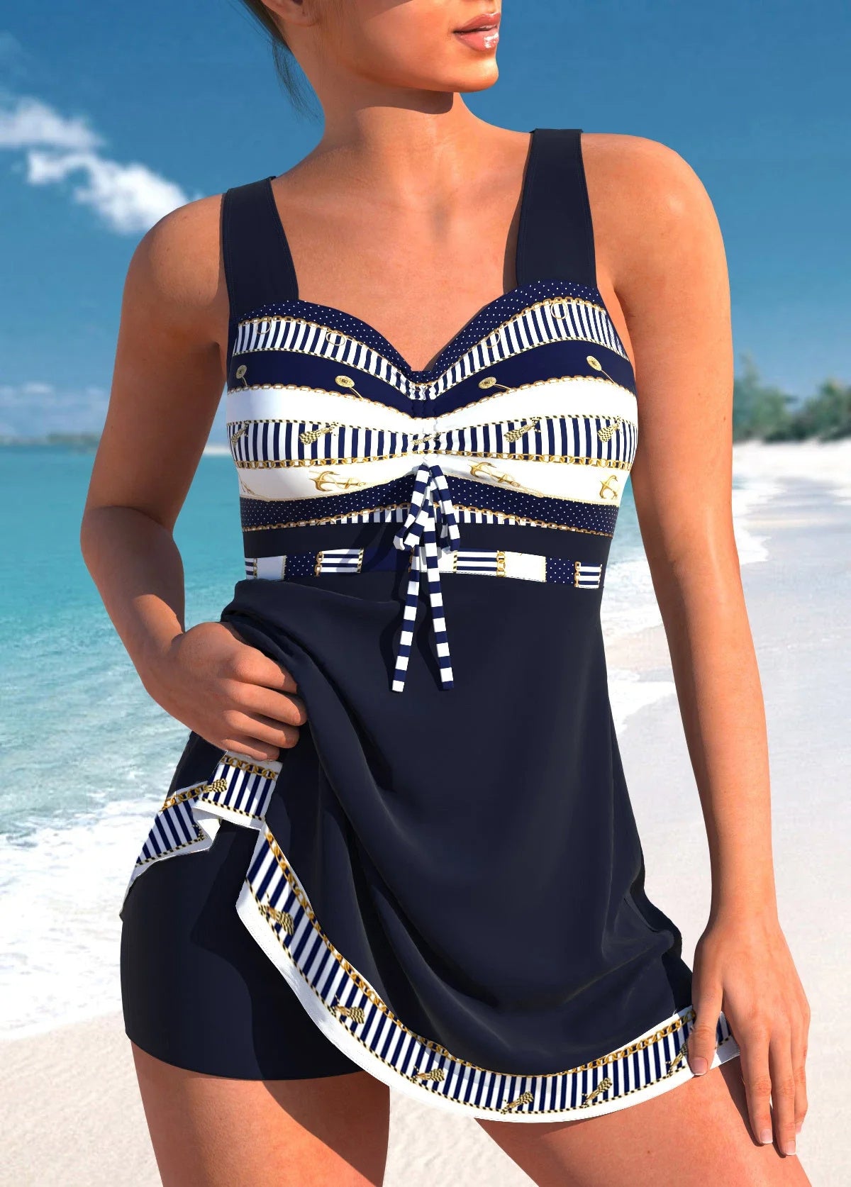 Andrea's™ | Striped Nautical Swimdress with Built-in Shorts