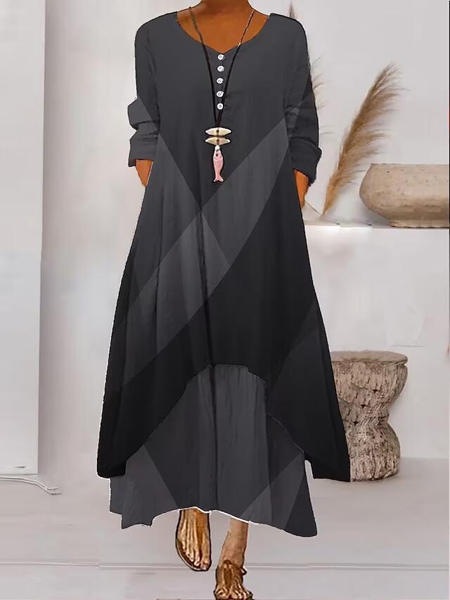 Andrea's™ | Abstraktes bedrucktes Maxikleid mit langen Ärmeln